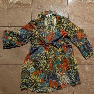 Cabi pull over tunic, tie waist semi sheer, sz medium